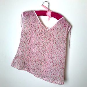 Vintage Tank Ruffled Pink & White Flowered Medium